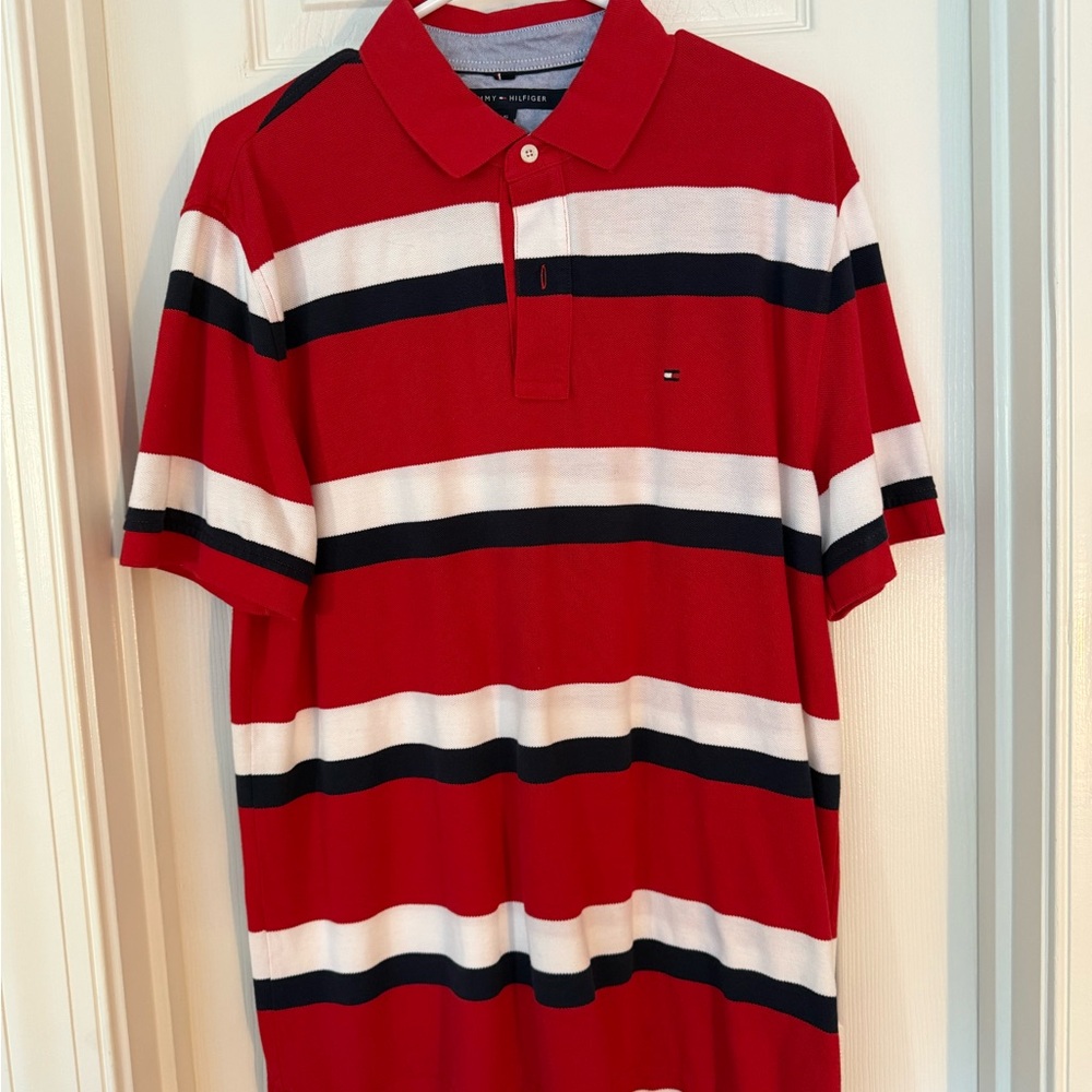 Tommy Hilfiger Men's Red Striped Polo Shirt